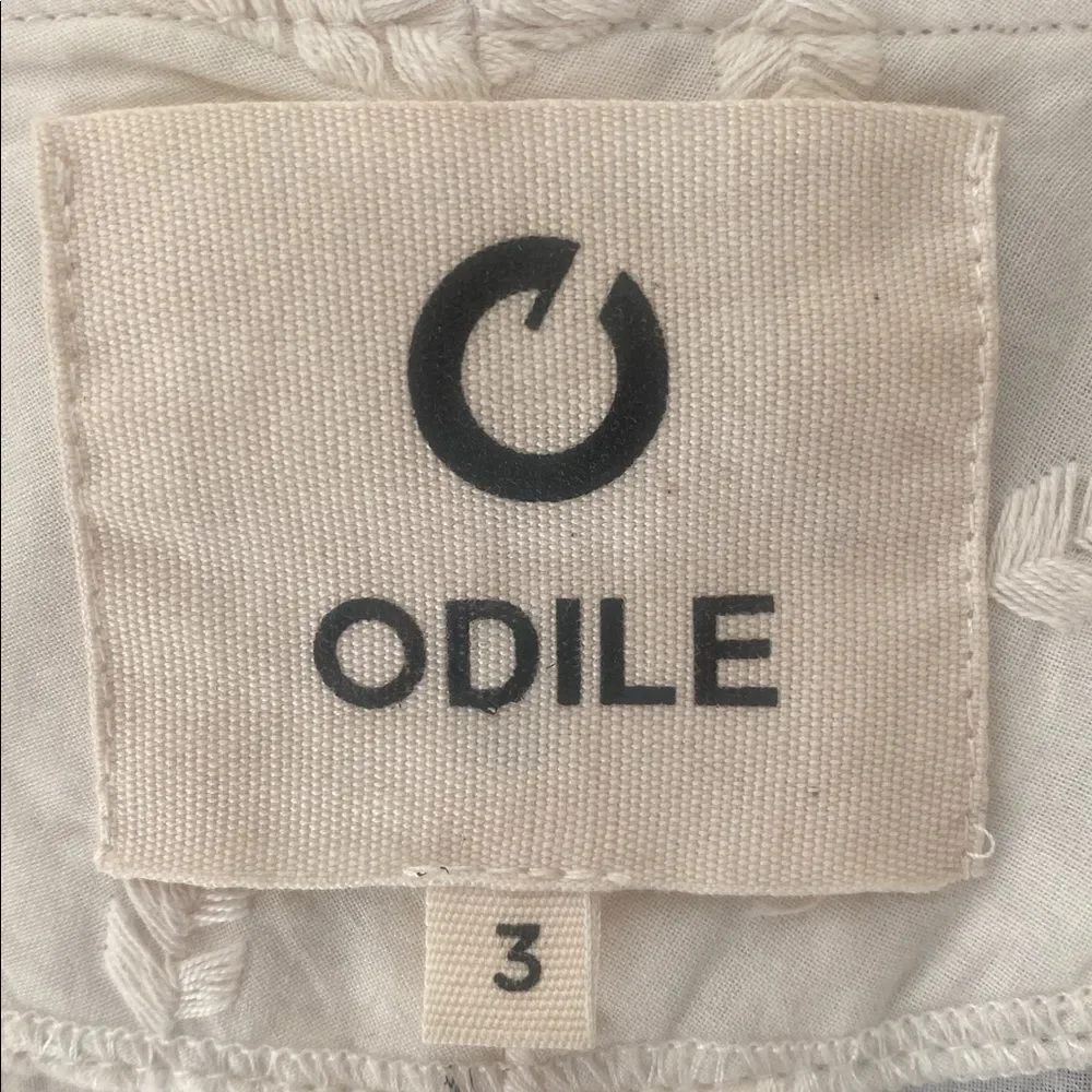 Odile Anthropologie Cream Embroidery Puff Sleeve Blouse Top Tie Waist Sz 3 / XL